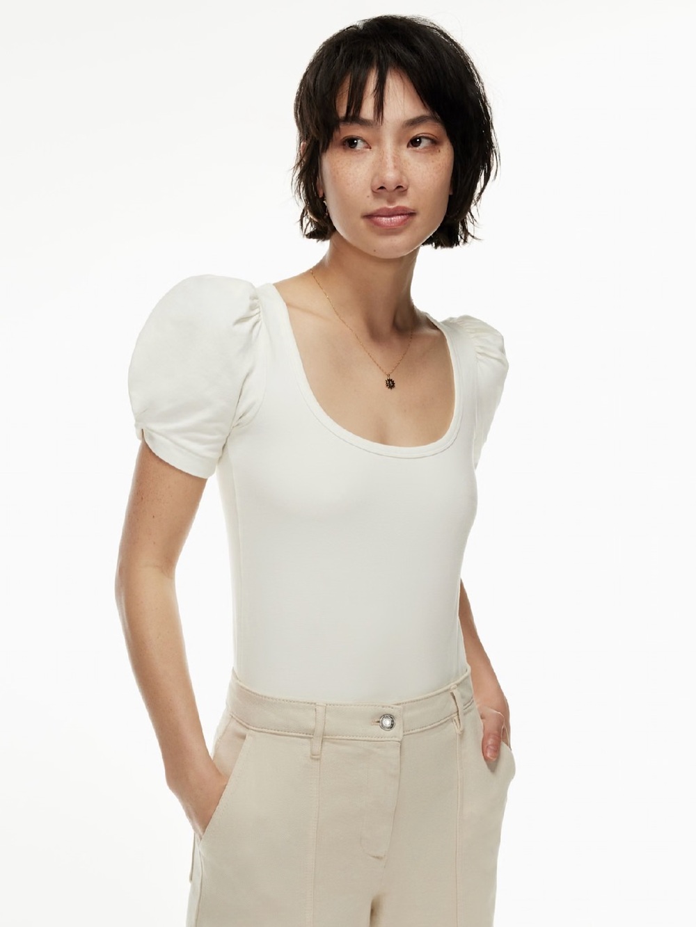 Wilfred Aritzia Awe T-Shirt White Puff Sleeve Scoop Neck Balletcore Size S